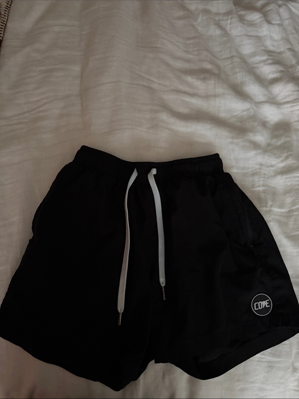 Cove Black Athletic Shorts with White Drawstring